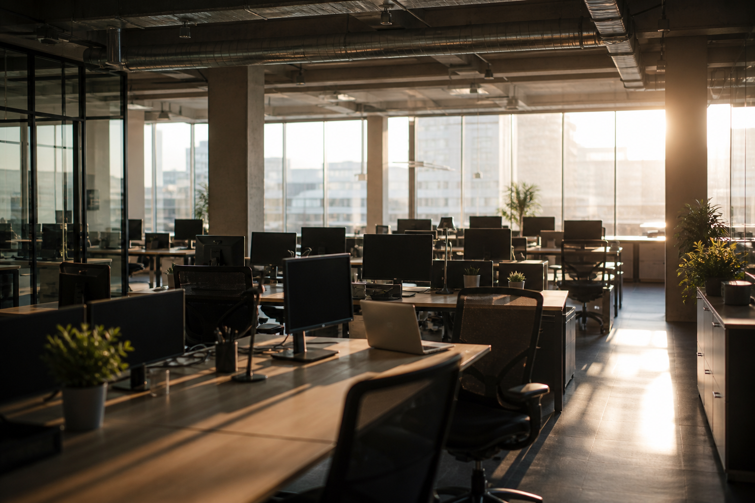 Empty open-plan office representing employee anxiety during an AI transition